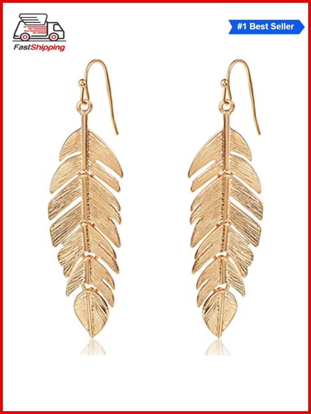 ✨ Long Hanging Feather Earrings for Women Gold-tone Plated Boho Leaf Drop Dangle